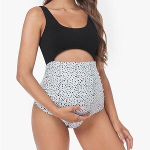 Black & White Maternity One-Piece Swimsuit with Cutout